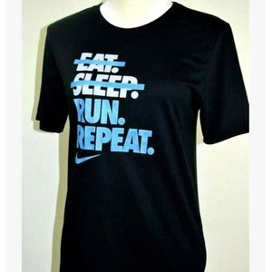 Nike Womens Run DriFit Athletic cut T-shirt Top Black Grey Blue  Activew…